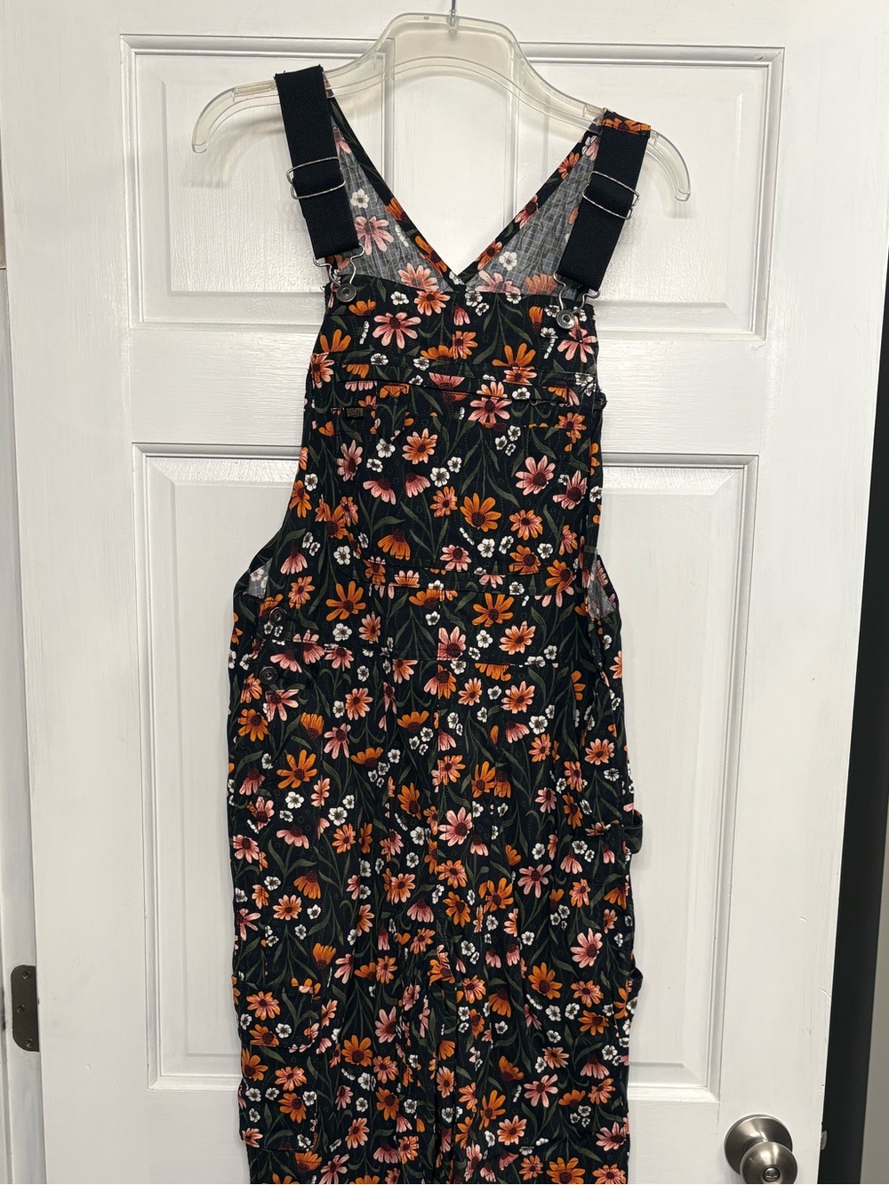 Duluth Trading Co Gray Floral Shirt with Orange & Pink Blooms